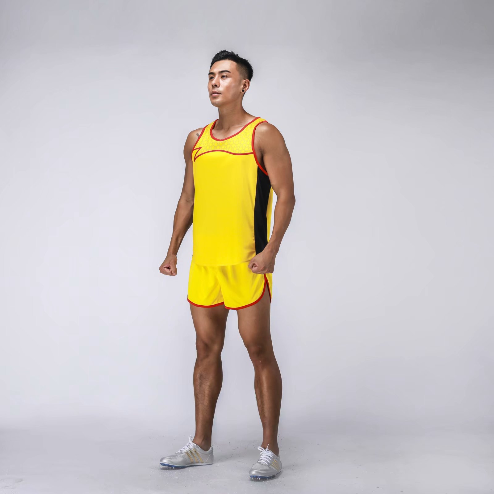 Men's track and field training suits for physical examinations, long and short distance running competitions, sportswear, marathon running, breathable vest suits for summer